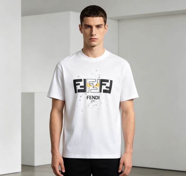 Fendi FF Yellow Eyes Printed T-Shirt- White