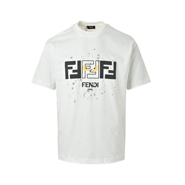 Fendi FF Yellow Eyes Printed T-Shirt- White