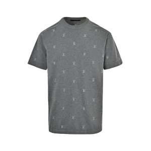Louis Vuitton Blason Embroidered Short-Sleeved Crewneck- Grey