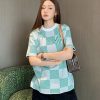 Louis Vuitton Jacquard Damier Short-Sleeved Cotton Crewneck- Vibrant Green
