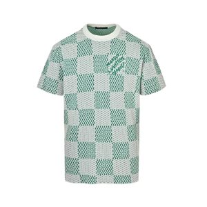 Louis Vuitton Jacquard Damier Short-Sleeved Cotton Crewneck- Vibrant Green