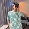 Louis Vuitton Jacquard Damier Short-Sleeved Cotton Crewneck- Vibrant Green