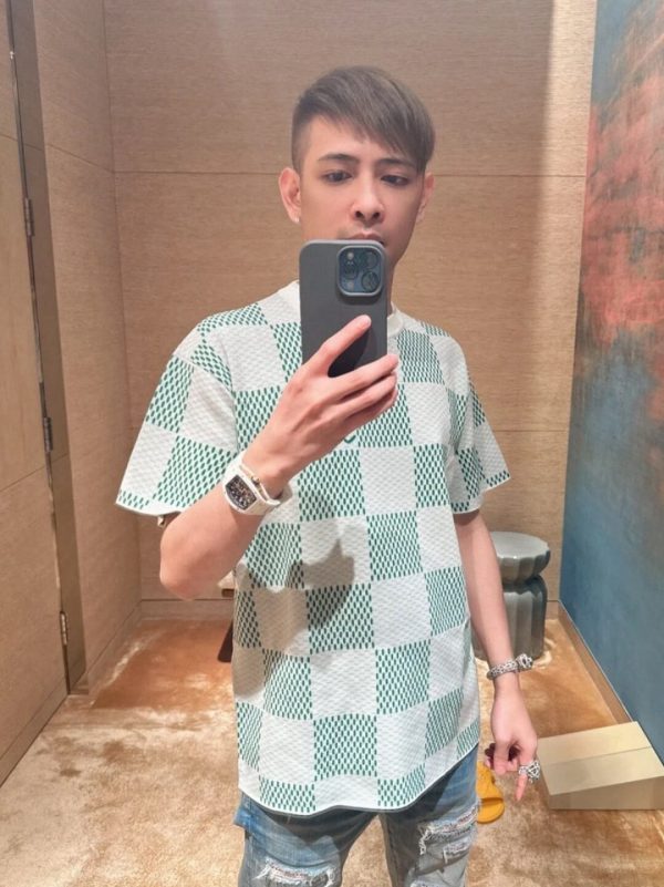 Louis Vuitton Jacquard Damier Short-Sleeved Cotton Crewneck- Vibrant Green