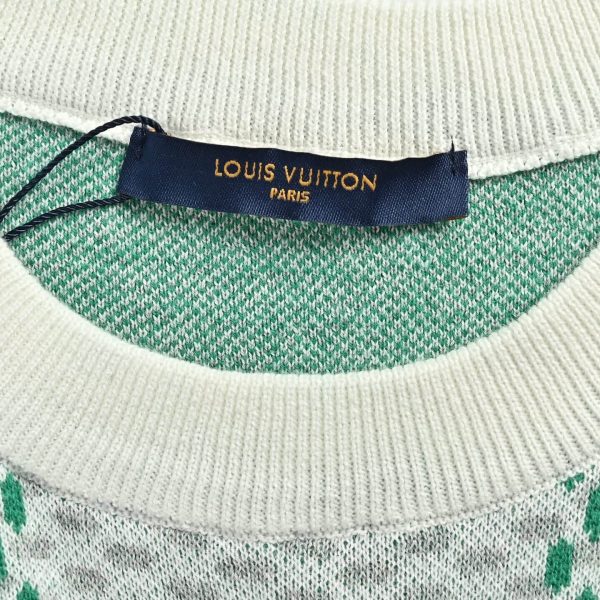 Louis Vuitton Jacquard Damier Short-Sleeved Cotton Crewneck- Vibrant Green