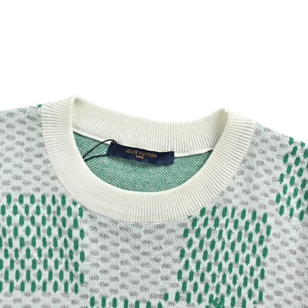 Louis Vuitton Jacquard Damier Short-Sleeved Cotton Crewneck- Vibrant Green