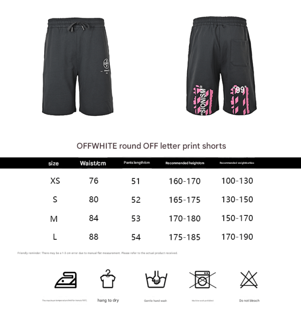Off-White Diag Stencil Sweatshorts- Black with white and pink accents.