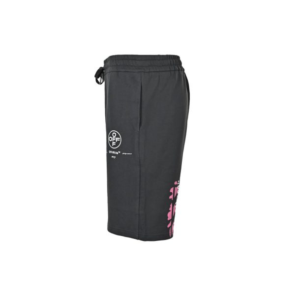 Off-White Diag Stencil Sweatshorts- Black with white and pink accents.