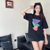 Prada Colorful Hand-Painting Logo T-Shirt- Black
