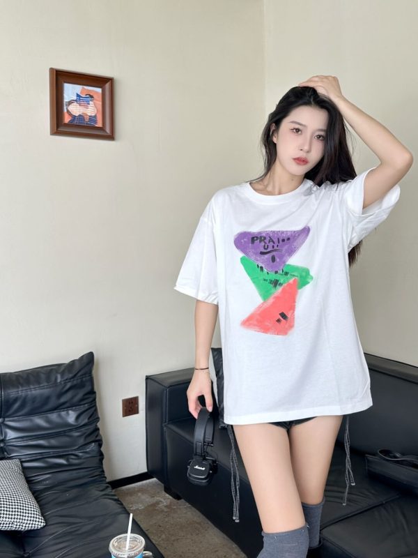 Prada Colorful Hand-Painting Logo T-Shirt- white