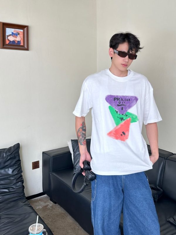 Prada Colorful Hand-Painting Logo T-Shirt- white