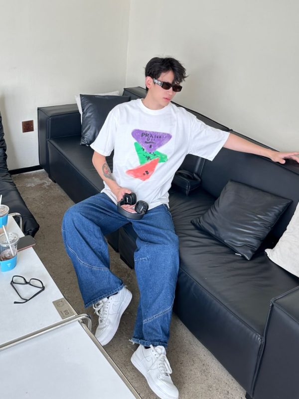 Prada Colorful Hand-Painting Logo T-Shirt- white