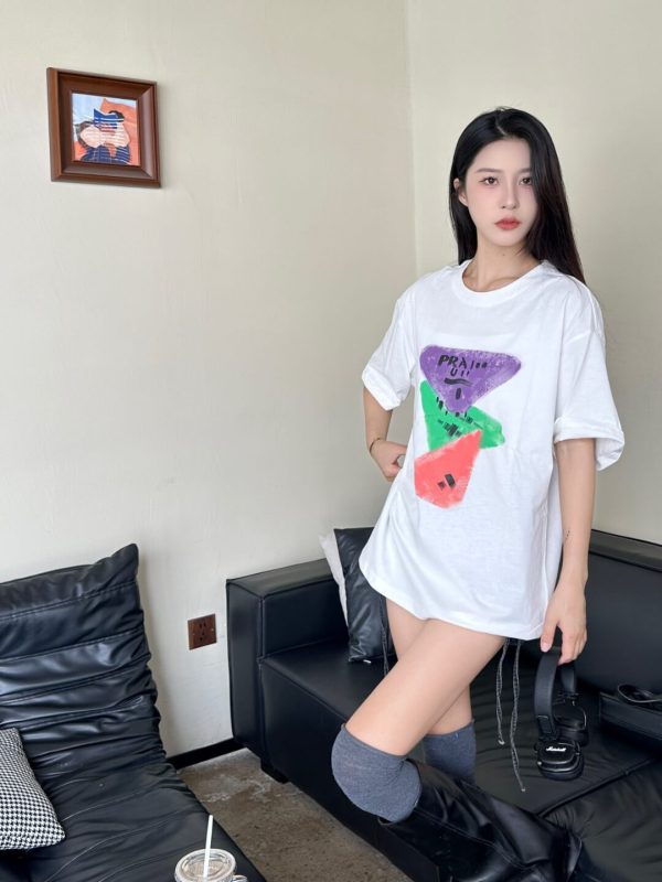 Prada Colorful Hand-Painting Logo T-Shirt- white
