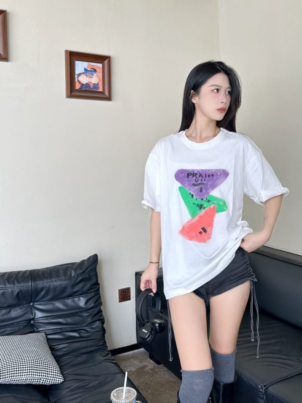 Prada Colorful Hand-Painting Logo T-Shirt- white