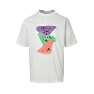 Prada Colorful Hand-Painting Logo T-Shirt- white (7) Prada Colorful Hand-Painting Logo T-Shirt- white