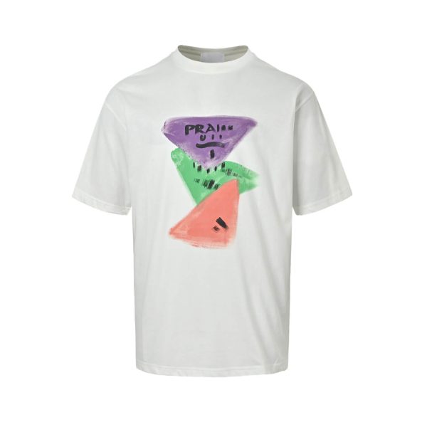 Prada Colorful Hand-Painting Logo T-Shirt- white