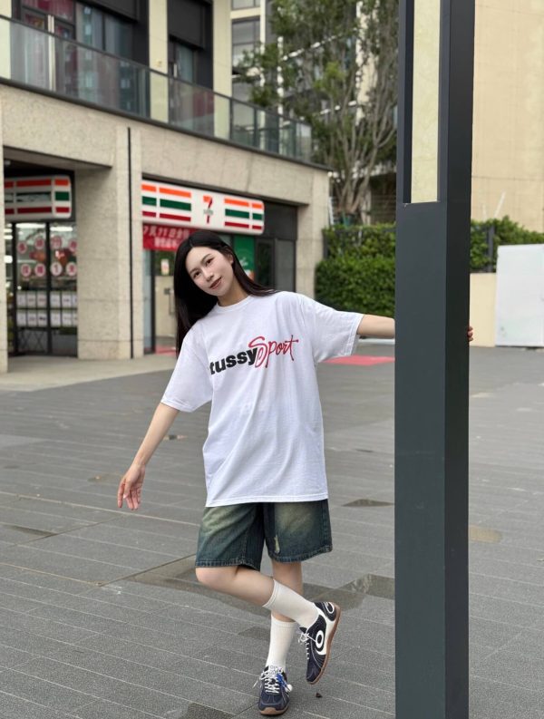 Stussy Sport Script Tee Crew Neck T-Shirt- White