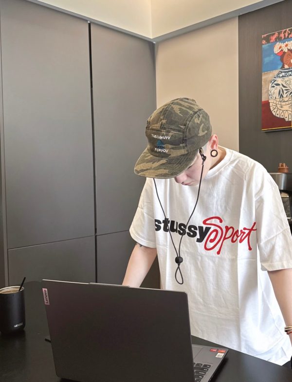 Stussy Sport Script Tee Crew Neck T-Shirt- White