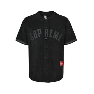 Supreme Ultrasuede Mesh Baseball Jersey- Black (8) Supreme Ultrasuede Mesh Baseball Jersey- Black