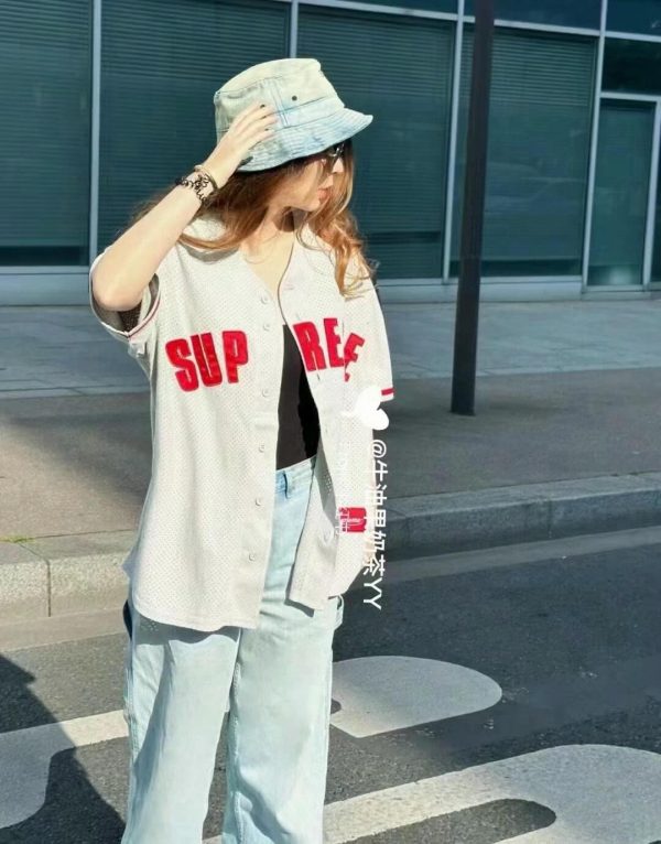 Supreme Ultrasuede Mesh Baseball Jersey- Gray