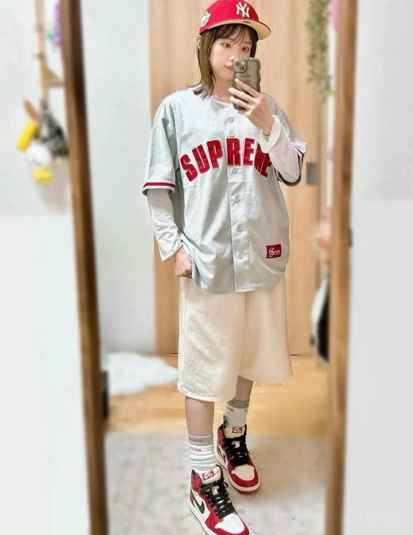 Supreme Ultrasuede Mesh Baseball Jersey- Gray