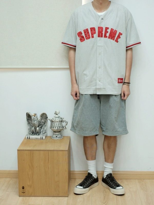 Supreme Ultrasuede Mesh Baseball Jersey- Gray