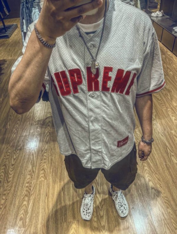 Supreme Ultrasuede Mesh Baseball Jersey- Gray