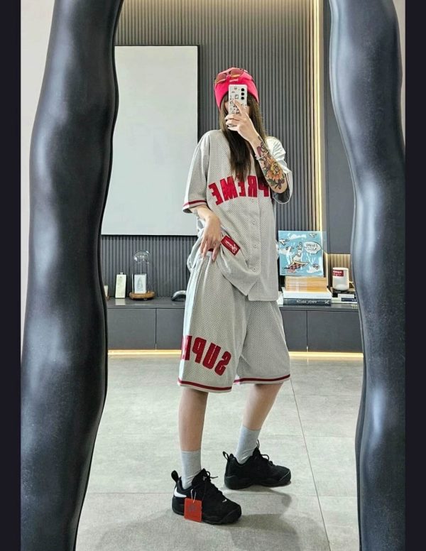 Supreme Ultrasuede Mesh Baseball Jersey- Gray