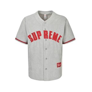 Supreme Ultrasuede Mesh Baseball Jersey- Gray (9) Supreme Ultrasuede Mesh Baseball Jersey- Gray
