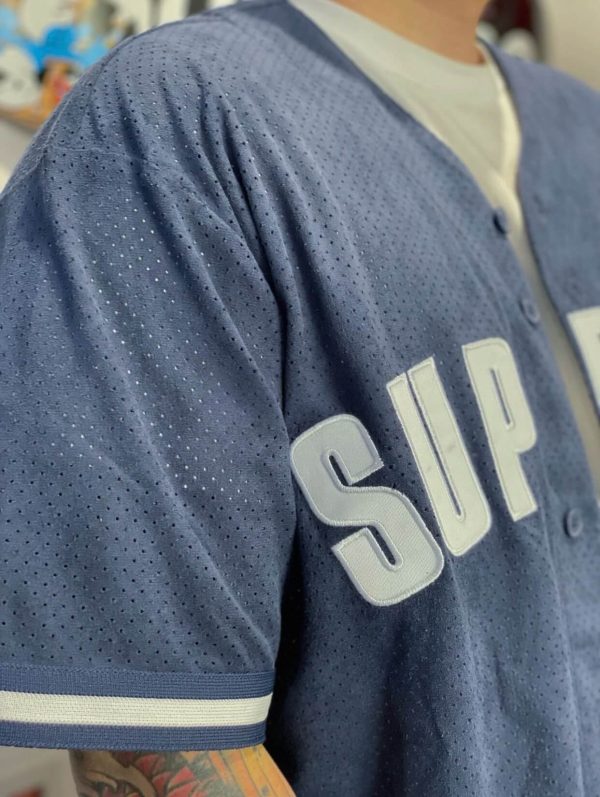 Supreme Ultrasuede Mesh Baseball Jersey- Navy Blue