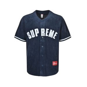 Supreme Ultrasuede Mesh Baseball Jersey- Navy Blue (11) Supreme Ultrasuede Mesh Baseball Jersey- Navy Blue