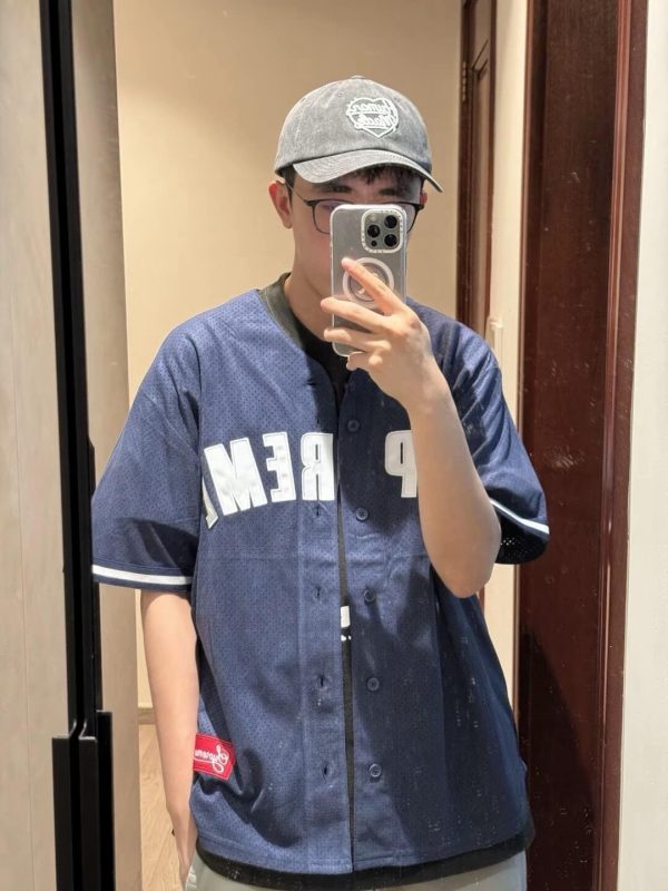 Supreme Ultrasuede Mesh Baseball Jersey- Navy Blue
