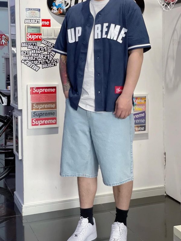 Supreme Ultrasuede Mesh Baseball Jersey- Navy Blue