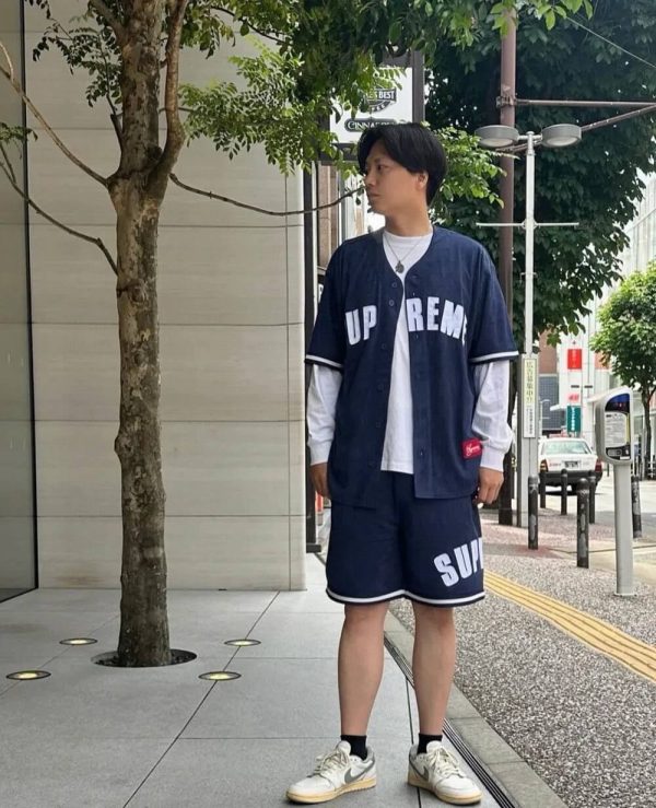 Supreme Ultrasuede Mesh Baseball Jersey- Navy Blue