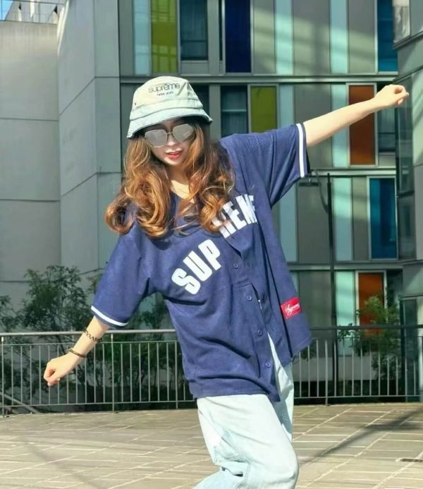 Supreme Ultrasuede Mesh Baseball Jersey- Navy Blue