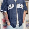 Supreme Ultrasuede Mesh Baseball Jersey- Navy Blue