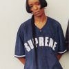 Supreme Ultrasuede Mesh Baseball Jersey- Navy Blue