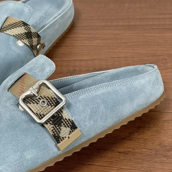 Burberry Urchin Men's Check Suede Slide with Buckle