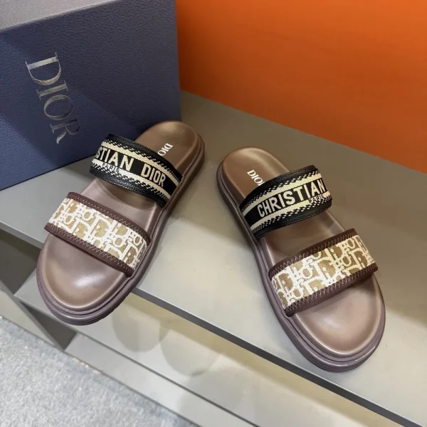 Dior Dway Men's Black Embroidered Cotton Slide
