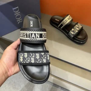 dior-dway-mens-black-slide-aqua-oblique-detail-view Dior Dway Men's Black Slide with Aqua Oblique Print