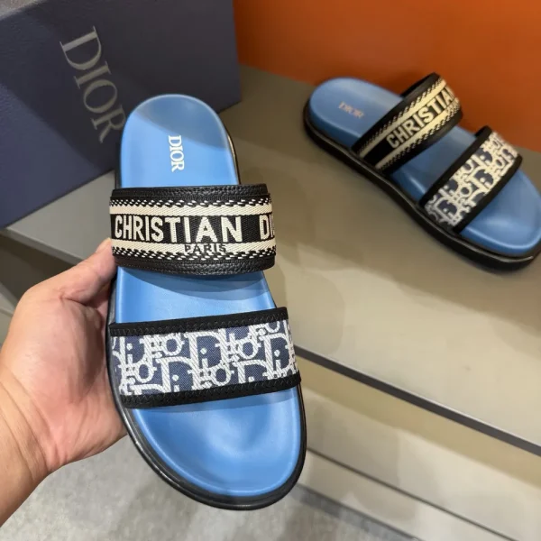 dior-dway-mens-embroidered-deep-blue-slide-front-view Dior Dway Men's Deep Blue Embroidered Slide