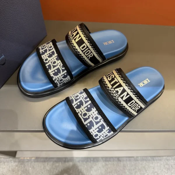 dior-dway-mens-embroidered-deep-blue-slide-overhead-view-3 Dior Dway Men's Deep Blue Embroidered Slide