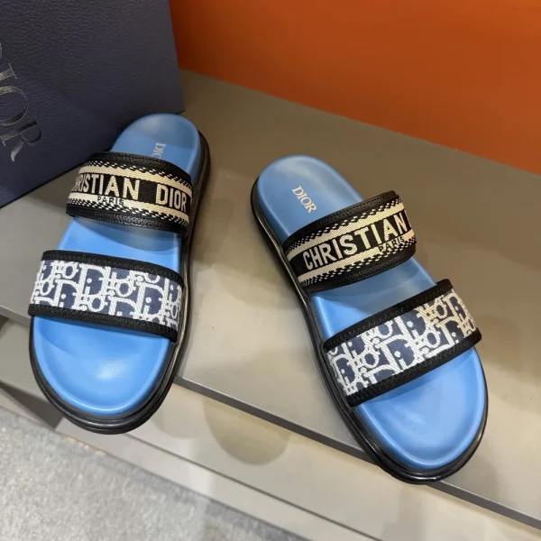 dior-dway-mens-embroidered-deep-blue-slide-overhead-view Dior Dway Men's Deep Blue Embroidered Slide