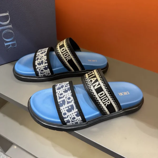 dior-dway-mens-embroidered-deep-blue-slide-side-view-3 Dior Dway Men's Deep Blue Embroidered Slide
