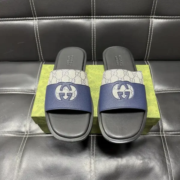 Gucci Men's Slide in Blue GG Fabric with Rubber Sole