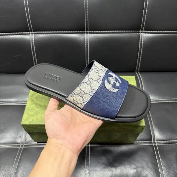 Gucci Men's Slide in Blue GG Fabric with Rubber Sole