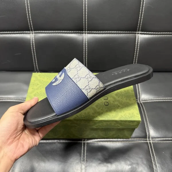 Gucci Men's Slide in Blue GG Fabric with Rubber Sole