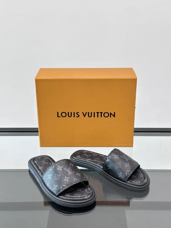 Louis Vuitton Monogram LV Easy Mules Black Leather Slide