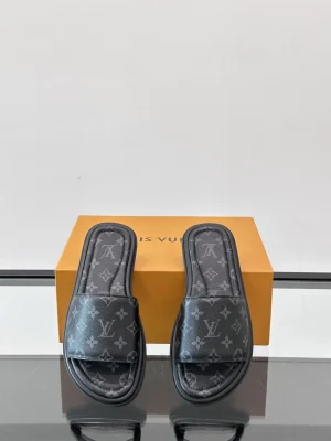 Louis Vuitton Monogram LV Easy Mules Black Leather Slide