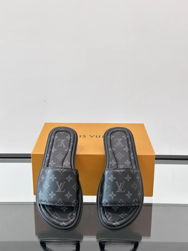 Louis Vuitton Monogram LV Easy Mules Black Leather Slide