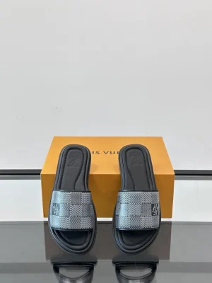 Louis Vuitton Black Leather Slide - LV Easy Mules
